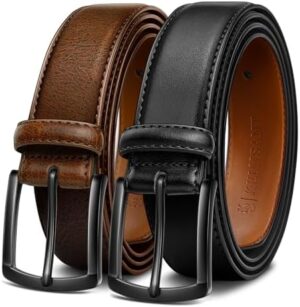 KEMISANT Men Belt 2Pack – Genuine Leather Belt for Men Dress Casual Golf Jeans 1 3/8"