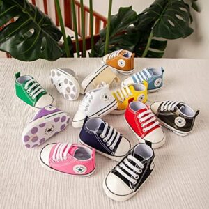 Meckior Baby Girls Boys Canvas Sneakers Soft Sole High-Top Ankle Infant First Walkers Crib Shoes - Image 2