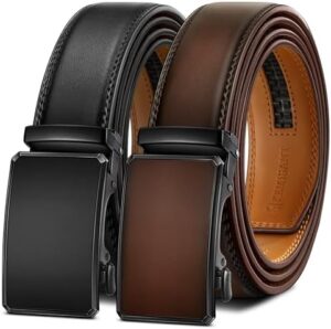 KEMISANT Men Belt 2 Pack, Leather Ratchet Belt Easy Click Slide For Men 1 3/8",Cut for Fit