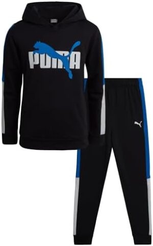 PUMA Boys' Jogger Set -2 Piece Active Fleece Pullover Graphic Hoodie Sweatshirt and Sweatpants for Boys (8-16)