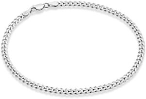 Miabella Solid 925 Sterling Silver Italian 3.5mm Diamond Cut Cuban Link Curb Chain Anklet for Women, Made in Italy