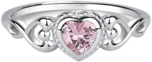 Precious Pieces Sterling Silver Simulated CZ Birthstone Baby Ring with Heart for little girls, Kids and Toddlers