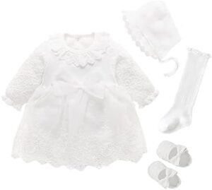 Newborn Baby Girl Dress Clothes 0 3 6 Months Princess Pink White Baptism Outfit Party Dresses Hat Shoes Set