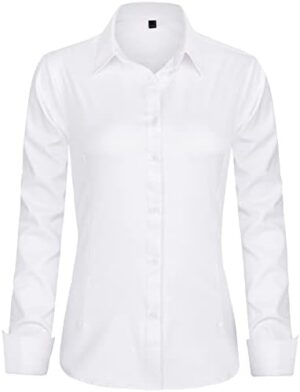 J.VER Womens Dress Shirts Long Sleeve Button Down Shirts Wrinkle-Free Solid Work Blouse