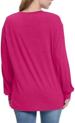 OFEEFAN Long Sleeve Shirts for Women Loose Fit Crew Neck Tunic Tops Basic Tees with Side Split - Image 4