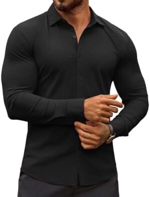 COOFANDY Men's Muscle Fit Dress Shirts Wrinkle-Free Long Sleeve Casual Button Down Shirts