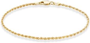 Miabella 18K Gold Over Sterling Silver Italian 2mm, 3mm Diamond-Cut Braided Rope Chain Anklet Ankle Bracelet for Women, 925 Made in Italy