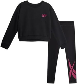 Reebok Girls' Sweatsuit Set - 2 Piece Hoodie Sweatshirt and Leggings - Youth Clothing Set for Girls (7-12)