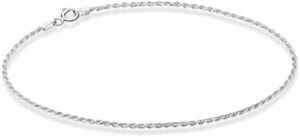 Miabella 925 Sterling Silver Solid 1.5mm Diamond-Cut Braided Rope Chain Anklet Ankle Bracelet for Women, Made in Italy