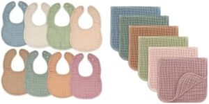 Comfy Cubs Muslin Baby Bibs and Muslin Burp Cloths Set Bundled