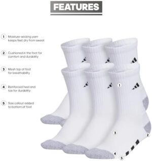 adidas Athletic Cushioned Crew Socks(6 pairs)for kids boys girls,durable breathable - Image 2