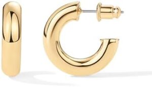 PAVOI 14K Gold Plated Lightweight Chunky Open Hoops for Women | Trendy Gold Hoop Earrings