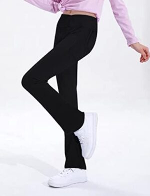 Girls' Leggings Cross Flare Pants with Pockets Black Soft Stretchy High Waisted Pants for Kids Child Yoga Dance - Image 3