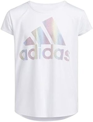 adidas Girls' Short Sleeve Rainbow Scoop Neck Tee T-Shirt