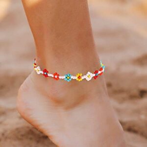 Beaded Anklets for Women Boho Cute Daisy Flower Bead Ankle Bracelets Handmade Waterproof Surfer Anklet Summer Beach Foot Jewelry for Women - Image 3