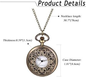 Avaner Women's Quartz Pocket Watches: Half Hunter Bronze Arabic Numeral Pocket Watches with Chain - Image 7