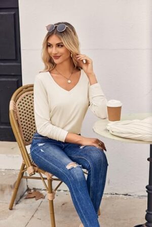 Zeagoo Womens T Shirts Long Sleeve V Neck Basic Tee Soft Casual Loose Fit Fall Tops Outfits 2025 - Image 4