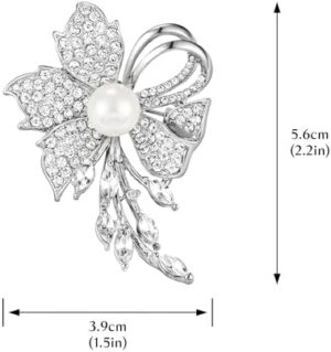 Flower-shaped Wedding Rhinestone Simulated Pearl Brooch Pins for Women - Image 5