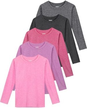 HXP 5 Pack Girls Long Sleeve Shirts Dry Fit Athletic Shirts Youth Teens Girls' Activewear 6-18 Years