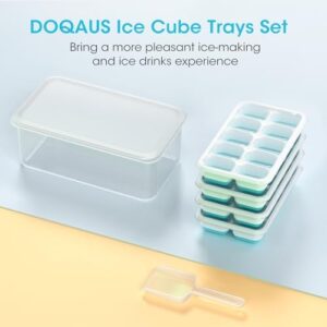 DOQAUS Ice Cube Tray with Lid and Bin, 4 Pack Silicone Plastic Ice Cubes Trays for Freezer with Box/Container, Stackable with Storage Iced Bucket Kits, Scoop, for Baby Food, Cocktail, Coffee - Image 8