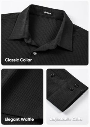 JMIERR Mens Shirt Waffle Button Down Shirts Long Sleeve Casual Work Dress Shirt - Image 4