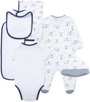 Little Me Baby Layette Gift Set - Footie and Cap, Onesie, 3-Piece Bib And Burp Set, Swaddling Blanket, Baby Shower Gifts - Image 2