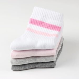 COTTON DAY Kids Girls Pink White Crew Athletic Socks with Retro Stripes Hearts - Image 5