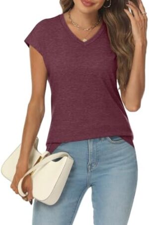 AUTOMET Womens V Neck Cap Sleeve Tshirts Casual Tops Cute T Shirts Summer Clothes Vintage Basics Tee - Image 5