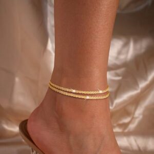 Ankle Bracelets for Women, Glitter Waterproof Adjustable Anklet for Women, 14K Gold Plated/Sterling Silver Layered Anklets, Summer Beach Anklet Jewelry for Women Gift - Image 6