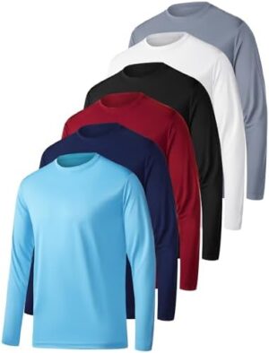 OYGSieg 6 Pack Long Sleeve Shirts for Men Moisture Wicking UPF SPF Sun Protection Tee Shirts Workout T Shirts Casual