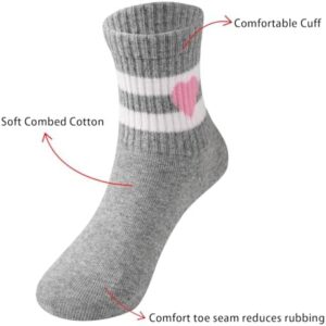 COTTON DAY Kids Girls Pink White Crew Athletic Socks with Retro Stripes Hearts - Image 7