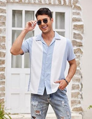 COOFANDY Men's Vintage Bowling Shirt Short Sleeve Button Down Summer Cuba Beach Shirts - Image 3