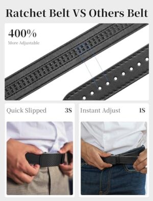 Mens Ratchet Belt Leather 1 3/8'' Adjustable Belts for Mens Dress Casual Jeans Comfort Trim to Fit - Image 5