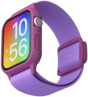 Compatible with Kids Apple Watch Band with Case, Elastic Nylon Strap with Adjustable Snap-On Clasp for iWatch 38/40/41mm & 42/44/45mm with Bumper Boys Girls