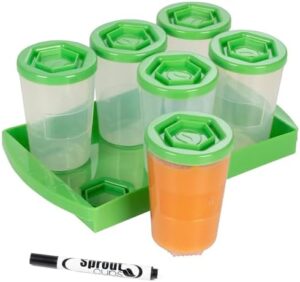 Baby Food Storage Containers with Write What You Want Lids, 6 Pack - 4oz Reusable, Stackable, Leakproof Plastic Jars w Tray- Freezer, Microwave & Dishwasher Safe-BPA/PVC Free, Safe Babyfood, Gift