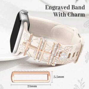 JR.DM Floral Engraved Band Compatible with Apple Watch 42mm 40mm 41mm 38mm Women, Soft Silicone Dressy Straps Decorative with Charms for iWatch Series 10 9 8 7 6 5 4 3 2 1 SE - Image 6