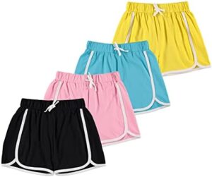 Pink Angel 4 Piece Dolphin Shorts for Girls, Running, Gym Workout Shorts for Kids, Activewear Drawstring Cotton Shorts