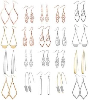 16 Pairs Silver Dangle Earrings For Women,Trendy Diamond Stud Earrings For Women, Hypoallergenic Earrings Dangling for Teen Girls