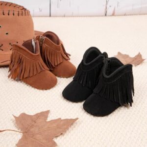 Meckior Baby Girls Cowboy Tassel Boots Side Zipper Moccasins Soft Bottom Non-Slip Toddler Shoe - Image 2