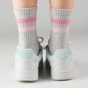 COTTON DAY Kids Girls Pink White Crew Athletic Socks with Retro Stripes Hearts - Image 9