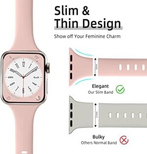 Lerobo Thin Slim Bands Compatible with Apple Watch 40mm 38mm 44mm 45mm 46mm 42mm 41mm 49mm SE iWatch Bands Ultra Series 10 9 8 7 6 5 4 3 2 1 for Women Men,Soft Narrow Sport Strap Wristband - Image 2