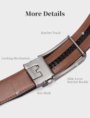 Mens Belt Ratchet Belts Dress Casual Leather Belt for Men With Slide Adjustable Click Buckle Gifts Box - Image 4