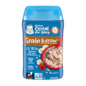 Gerber 3rd Foods Cereal for Baby Grain and Grow Lil' Bits Baby Cereal, Banana Strawberry Oatmeal, 8oz Canister