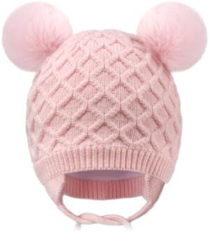 Labeol Baby Hats,Soft Warm Winter Knit Baby Beanie Hat with Earflap,Cute Pom-pom Ears Fall Winter Caps for Toddler Girls Boys