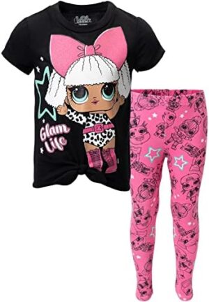 L.O.L. Surprise! Neon QT Bon Bon Diva Queen Bee Touchdown Roller Sk8er T-Shirt and Leggings Outfit Set Toddler to Big Kid