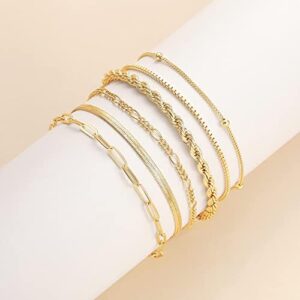 DEARMAY Gold Bracelets for Women Waterproof, 14K Real Gold Jewelry Sets for Women Trendy Thin Dainty Stackable Cuban Link Paperclip Chain Bracelet Pack Fashion Accessories Gifts for Womens - Image 6