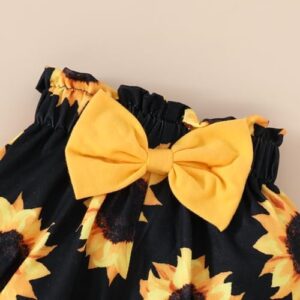 Baby Girl Summer Outfits Letter Print Short Sleeve Rompers Sunflower Print Ruffles Shorts Headband 3Pcs Clothes Set - Image 5