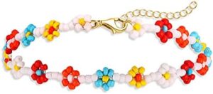 Beaded Anklets for Women Boho Cute Daisy Flower Bead Ankle Bracelets Handmade Waterproof Surfer Anklet Summer Beach Foot Jewelry for Women