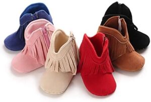 SOFMUO Baby Girls Cowboy Tassel Boots with Side Zipper Moccasins Non Slip Infant Booties Suede Toddler First Walker Shoes - Image 2