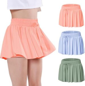 EXARUS Girls Butterfly Shorts Flowy Dance Athletic 2 in 1 Cheer Skorts Flutter Skirt Running Preppy Clothes Kids 6-14Y